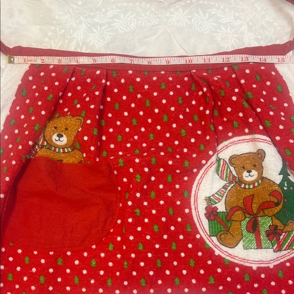 Parisian Prints Festive Red Teddy Bear Apron 100% Cotton - Picture 7 of 11